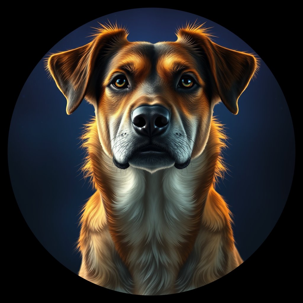 Cosmic medallion portrait of FJ43_FJ43, a Village Dog Fiji Viti Levu