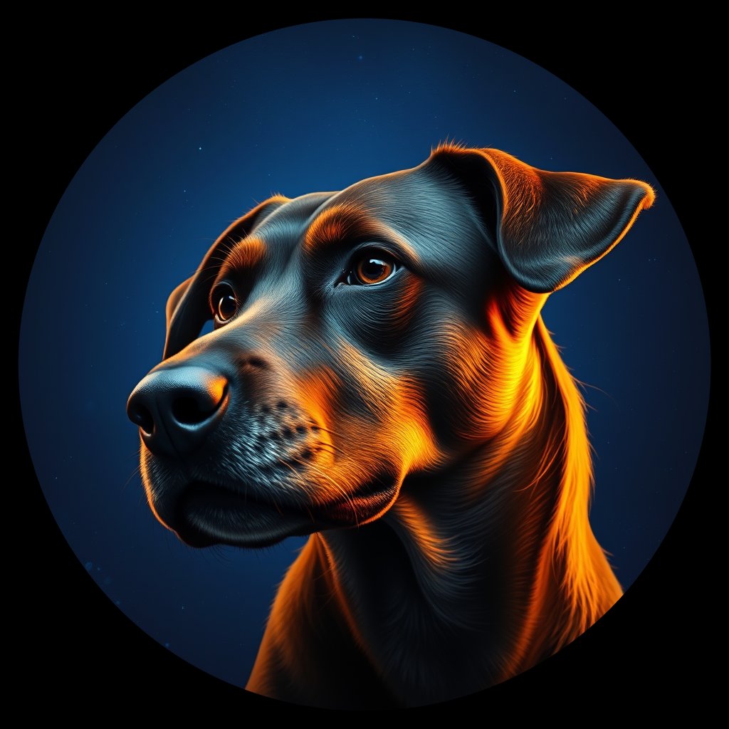 Cosmic medallion portrait of FJ46_FJ46, a Village Dog Fiji Viti Levu