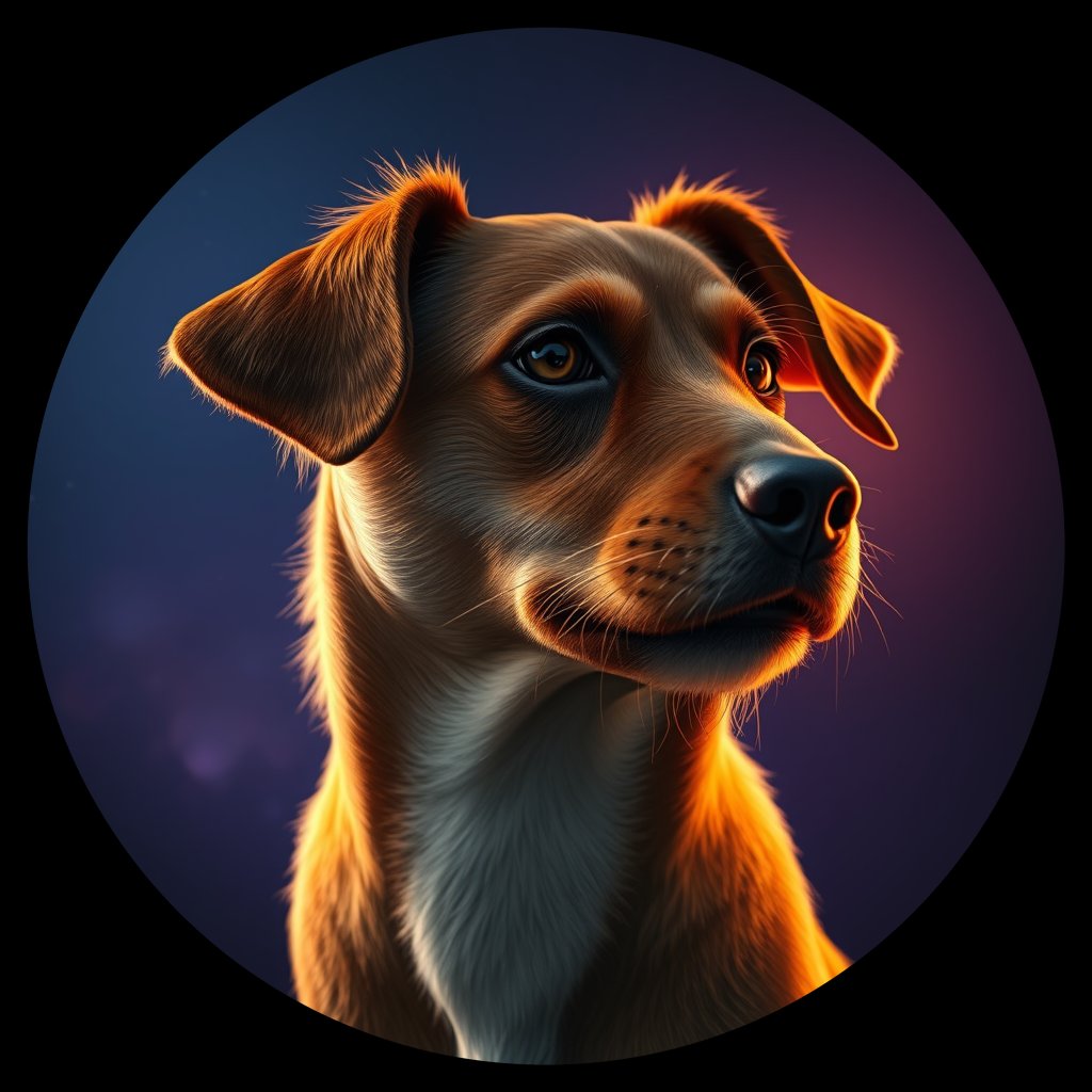 Cosmic medallion portrait of FJ47_FJ47, a Village Dog Fiji Viti Levu