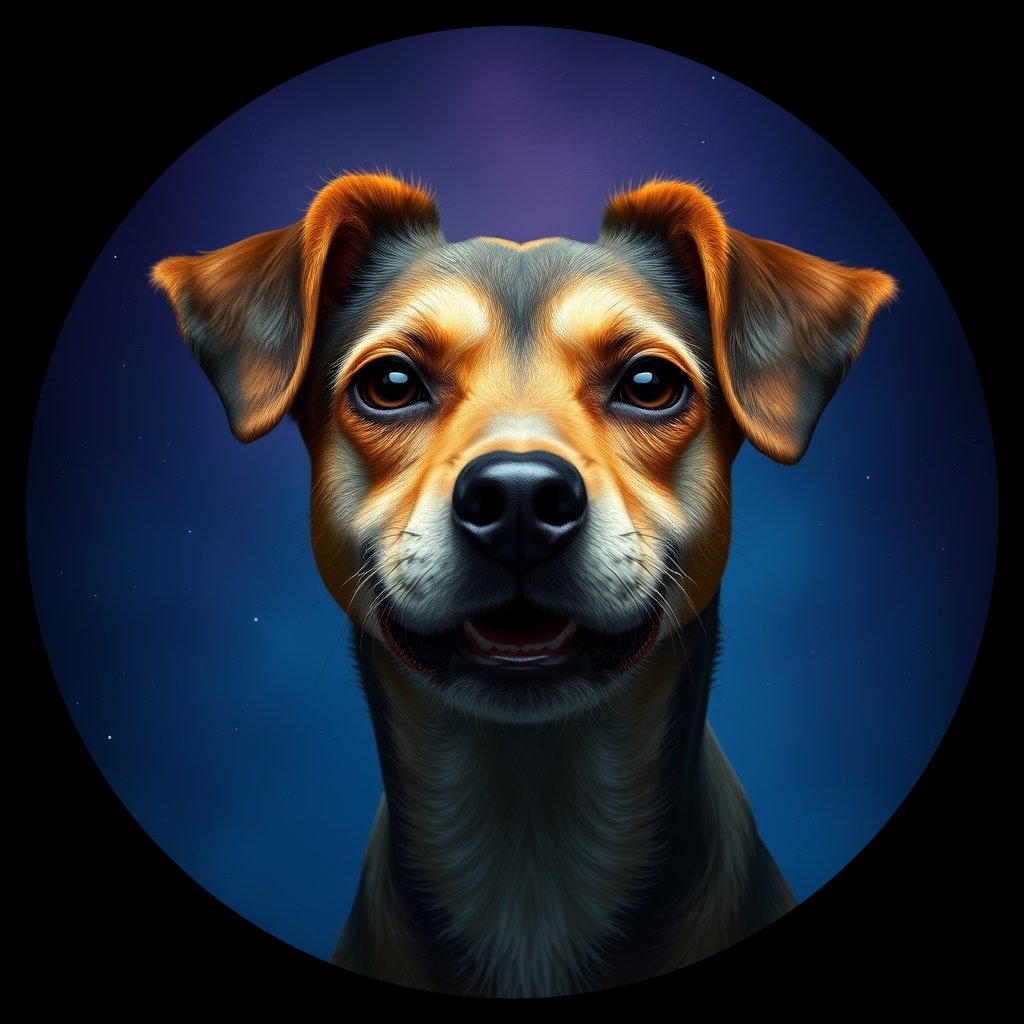 Cosmic medallion portrait of FJ66_FJ66, a Village Dog Fiji Kadavu