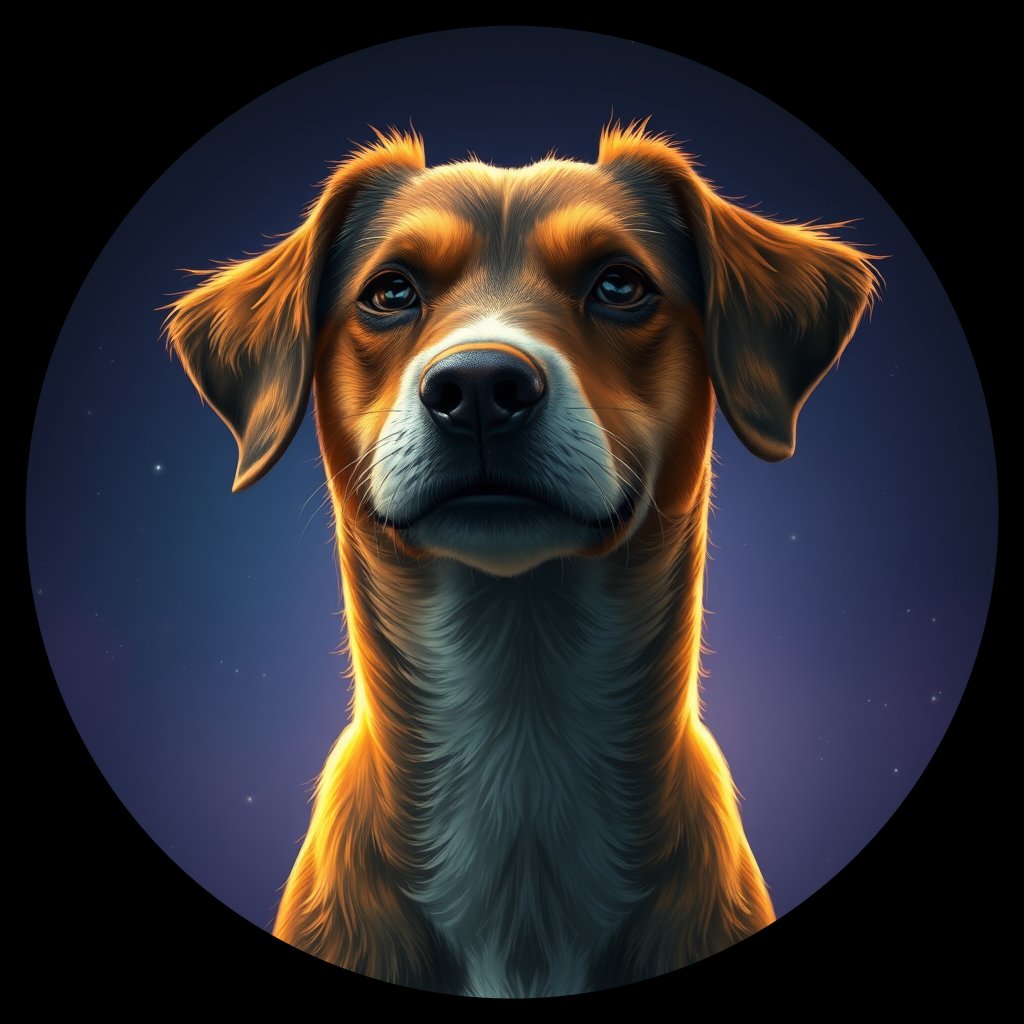 Cosmic medallion portrait of FJ74_FJ74, a Village Dog Fiji Kadavu