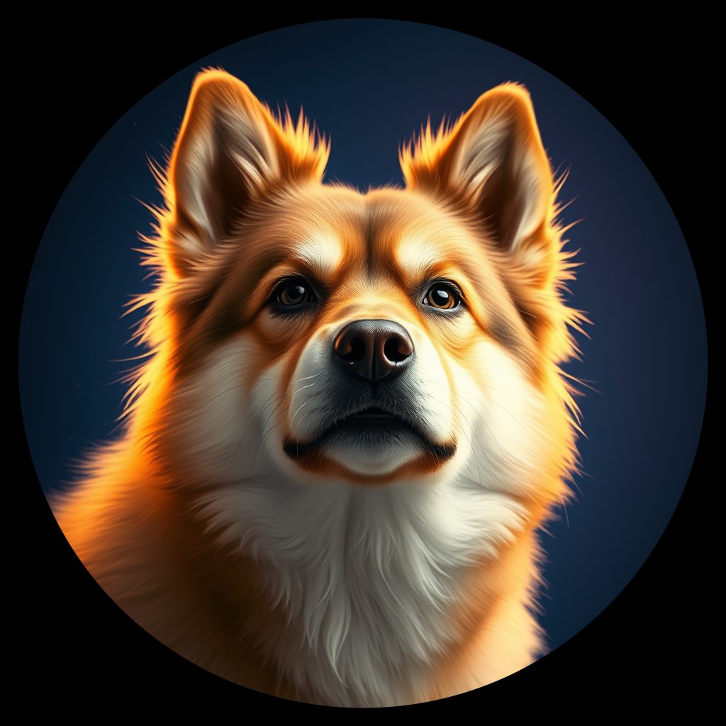 Cosmic medallion portrait of FL_32567_FL_32567, a Finnish Lapphund