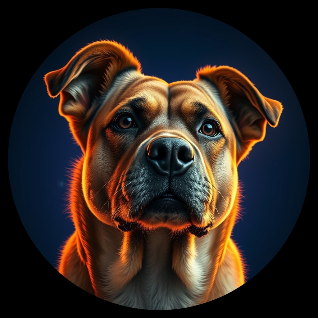Cosmic medallion portrait of FP05_FP05, a Village Dog French Polynesia Society Islands Bora Bora