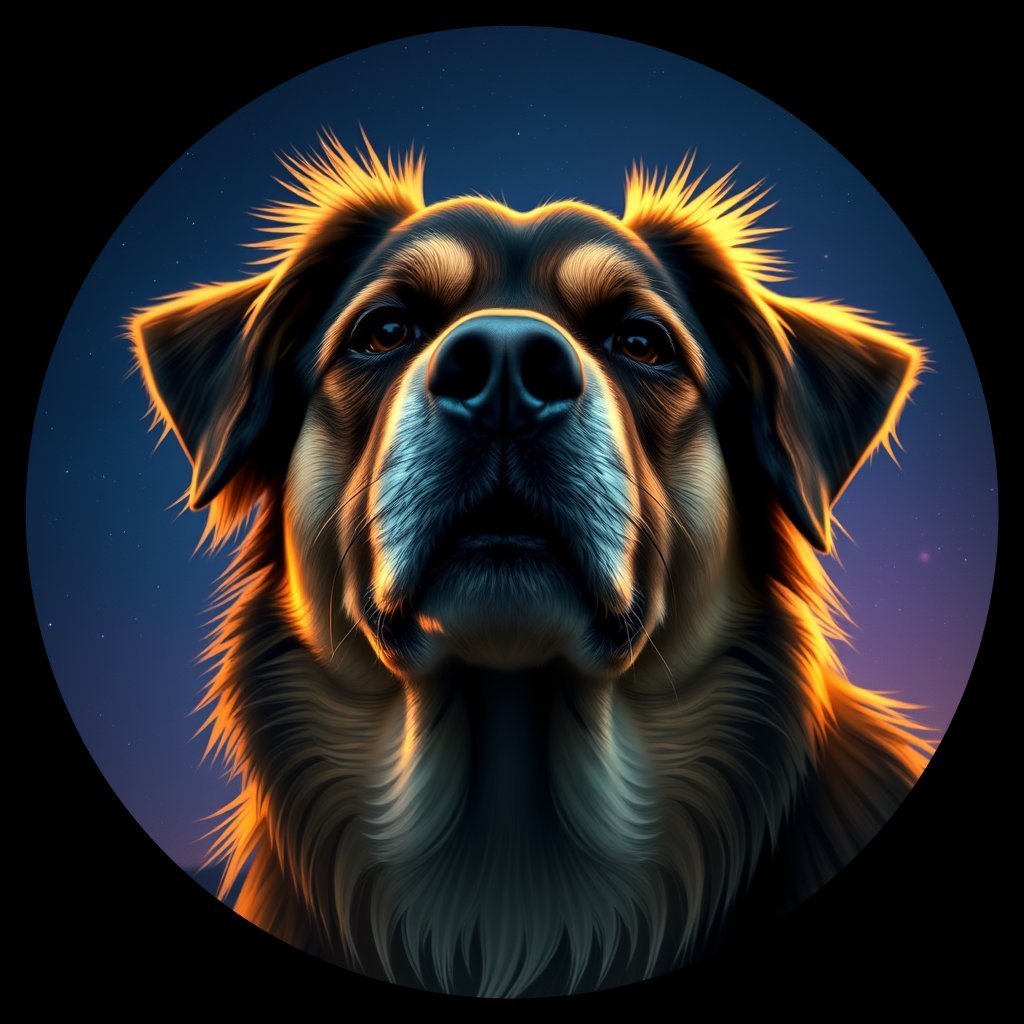 Cosmic medallion portrait of FP06_FP06, a Village Dog French Polynesia Society Islands Bora Bora