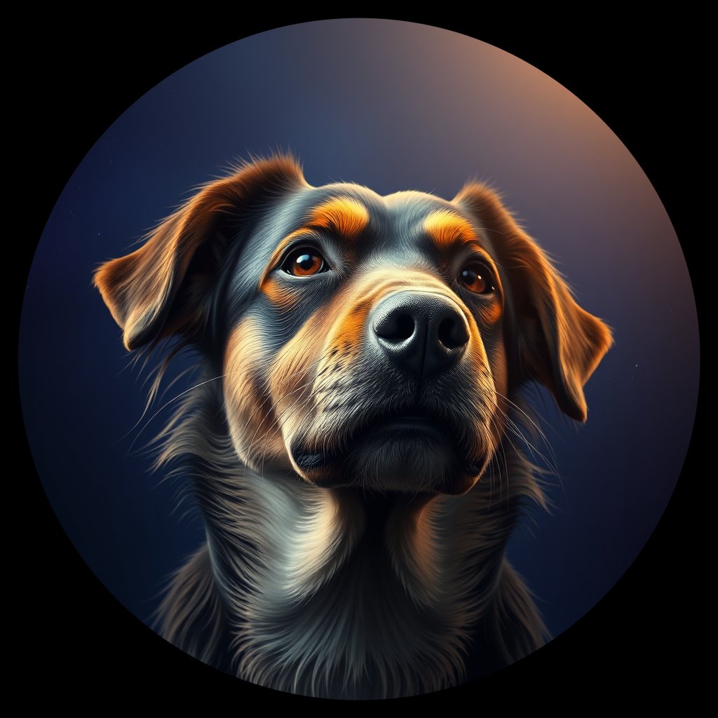 Cosmic medallion portrait of FP08_FP08, a Village Dog French Polynesia Society Islands Bora Bora