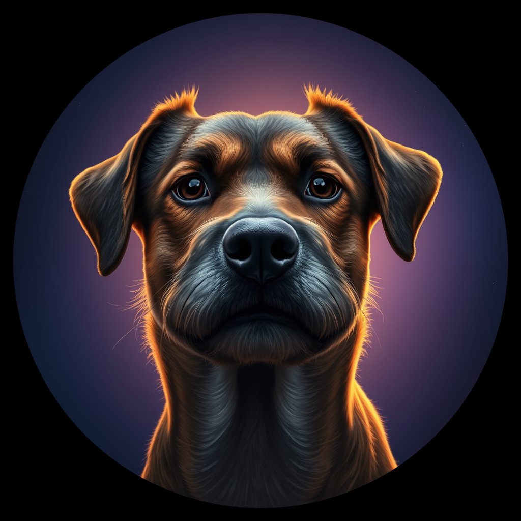 Cosmic medallion portrait of FP09_FP09, a Village Dog French Polynesia Society Islands Bora Bora