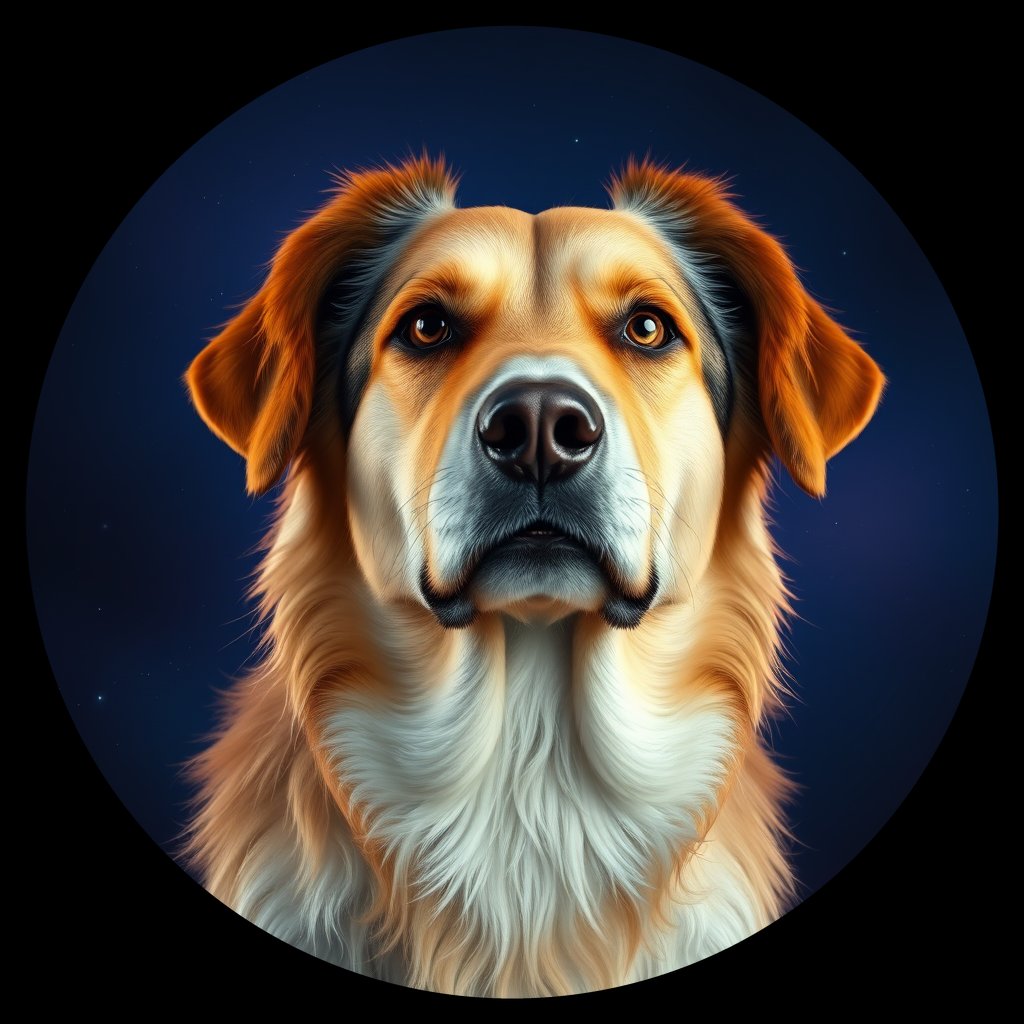 Cosmic medallion portrait of FP77_FP77, a Village Dog French Polynesia Society Islands Moorea