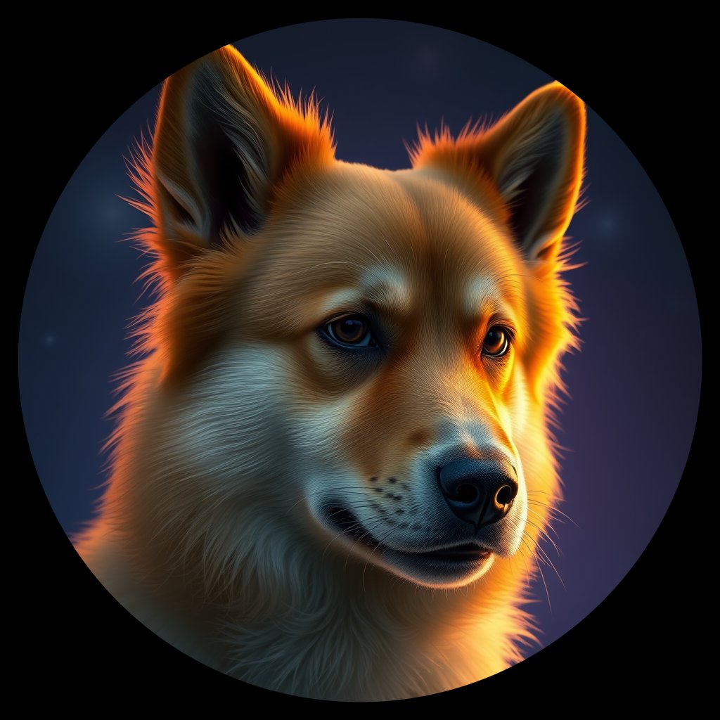 Cosmic medallion portrait of FSp_GT185_FSp_GT185, a Finnish Spitz