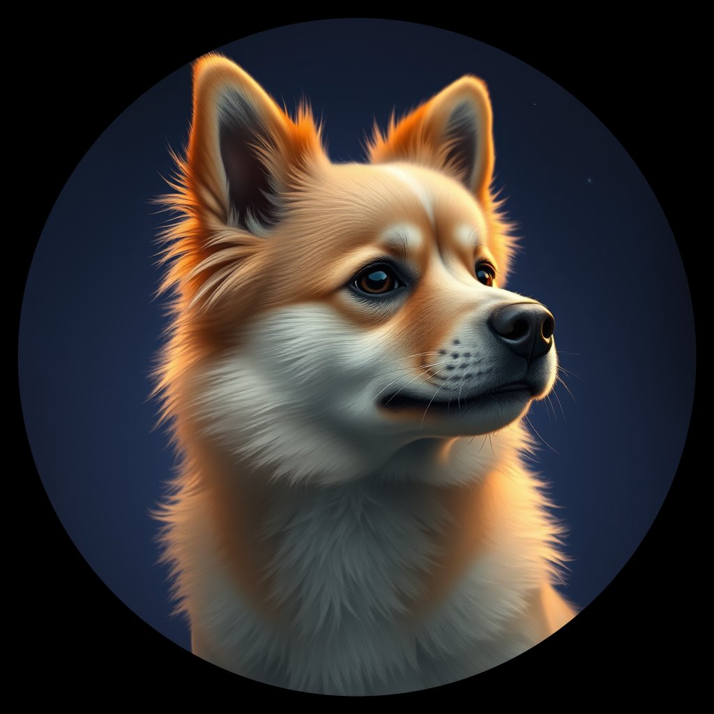 Cosmic medallion portrait of FSp_GT188_FSp_GT188, a Finnish Spitz
