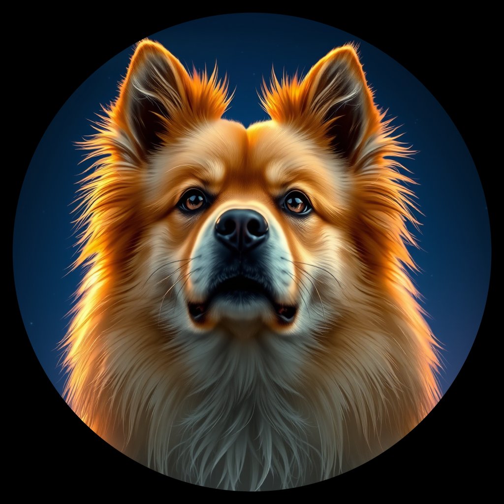 Cosmic medallion portrait of FSp_GT189_FSp_GT189, a Finnish Spitz