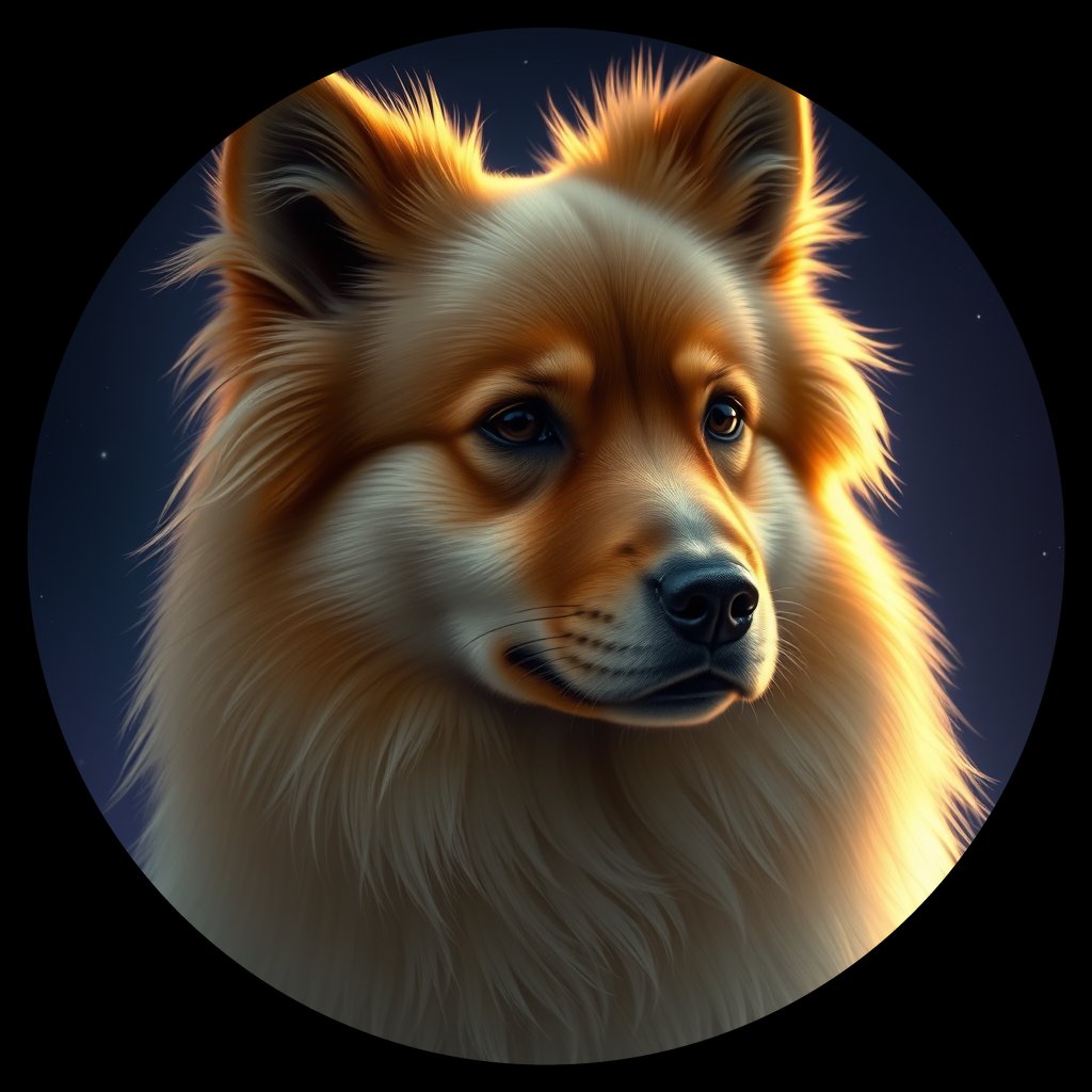 Cosmic medallion portrait of FSp_GT190_FSp_GT190, a Finnish Spitz