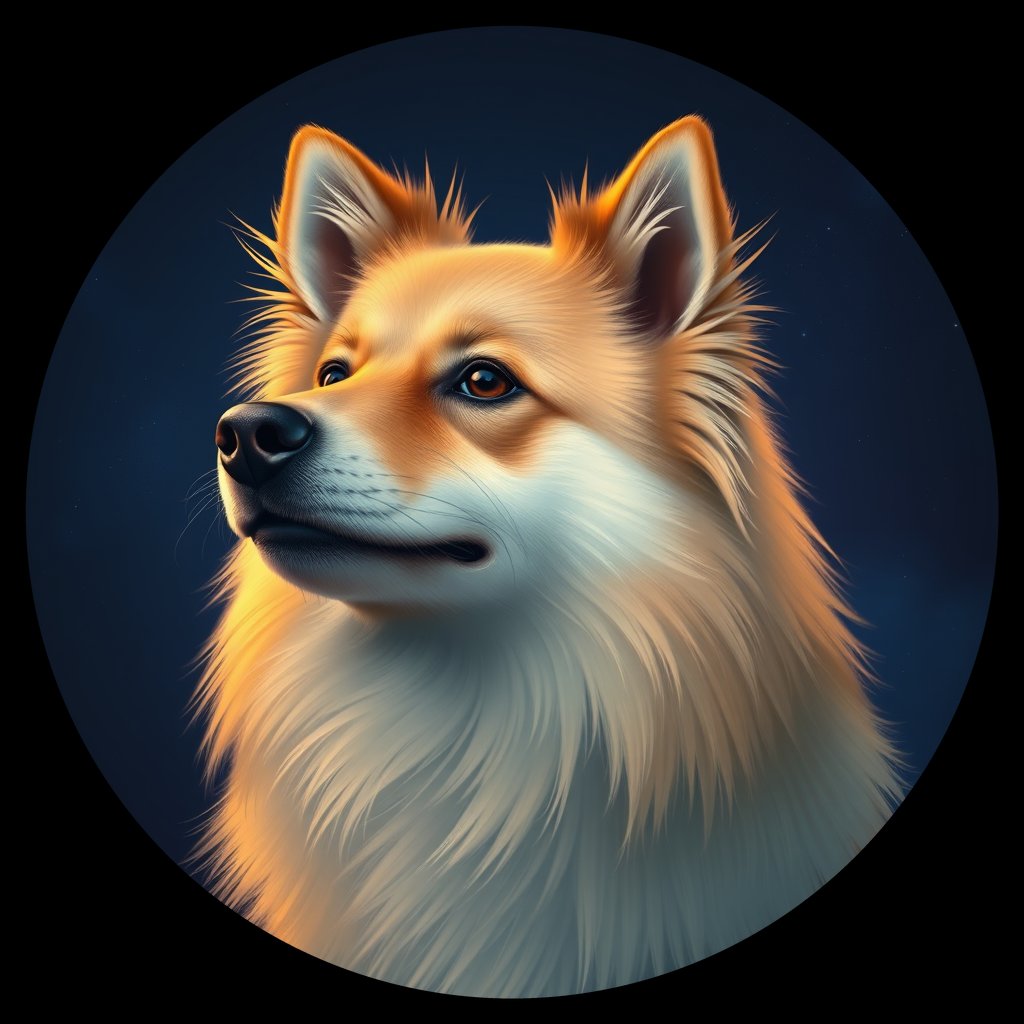 Cosmic medallion portrait of FSp_GT192_FSp_GT192, a Finnish Spitz