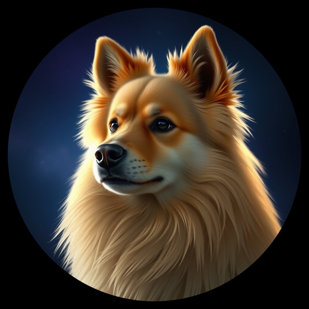 Cosmic medallion portrait of FSp_GT194_FSp_GT194, a Finnish Spitz