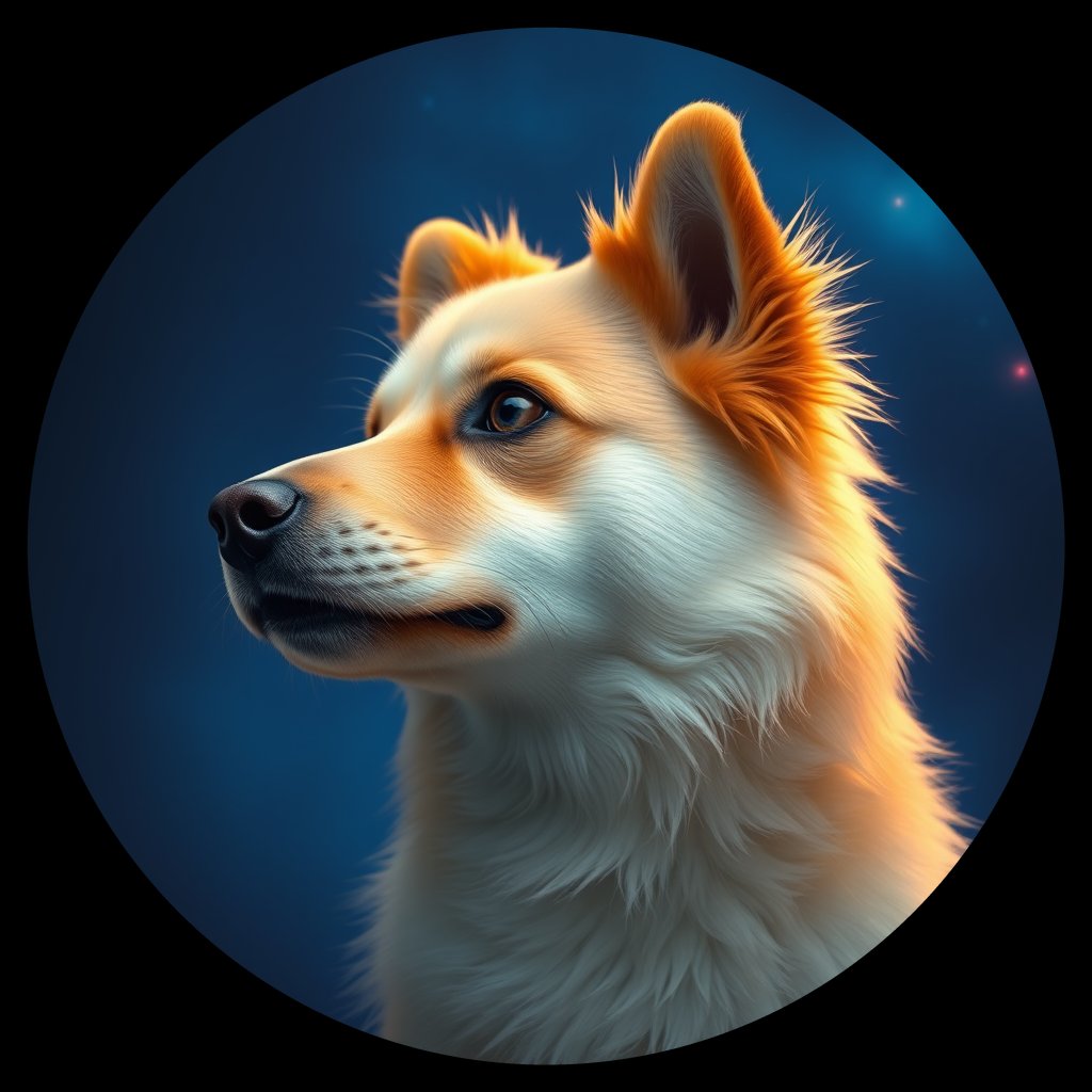 Cosmic medallion portrait of FSp_GT195_FSp_GT195, a Finnish Spitz