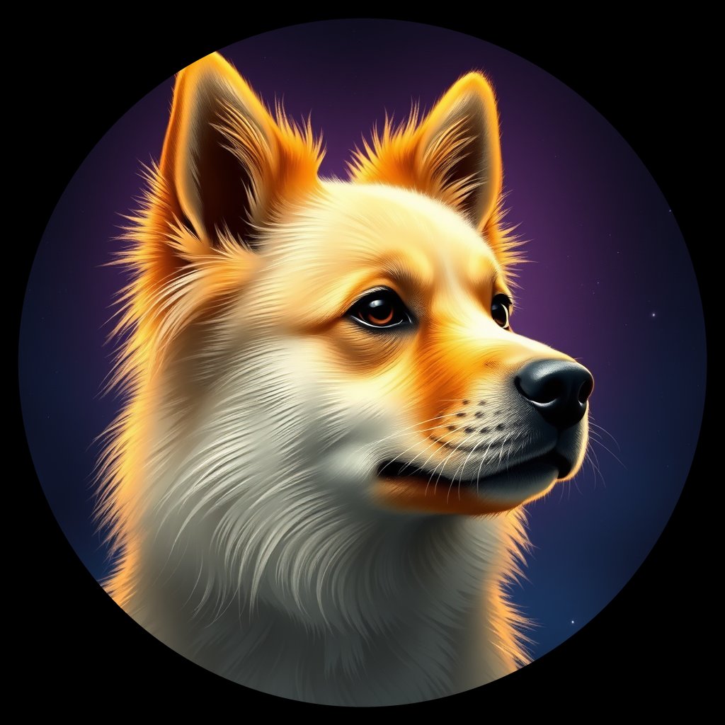 Cosmic medallion portrait of FSp_GT196_FSp_GT196, a Finnish Spitz