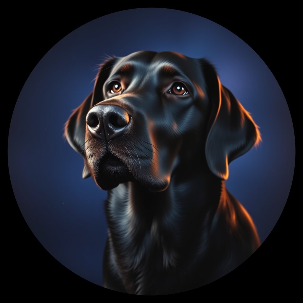 Cosmic medallion portrait of Flat_Coated_Retriever_14276, a Flat Coated Retriever