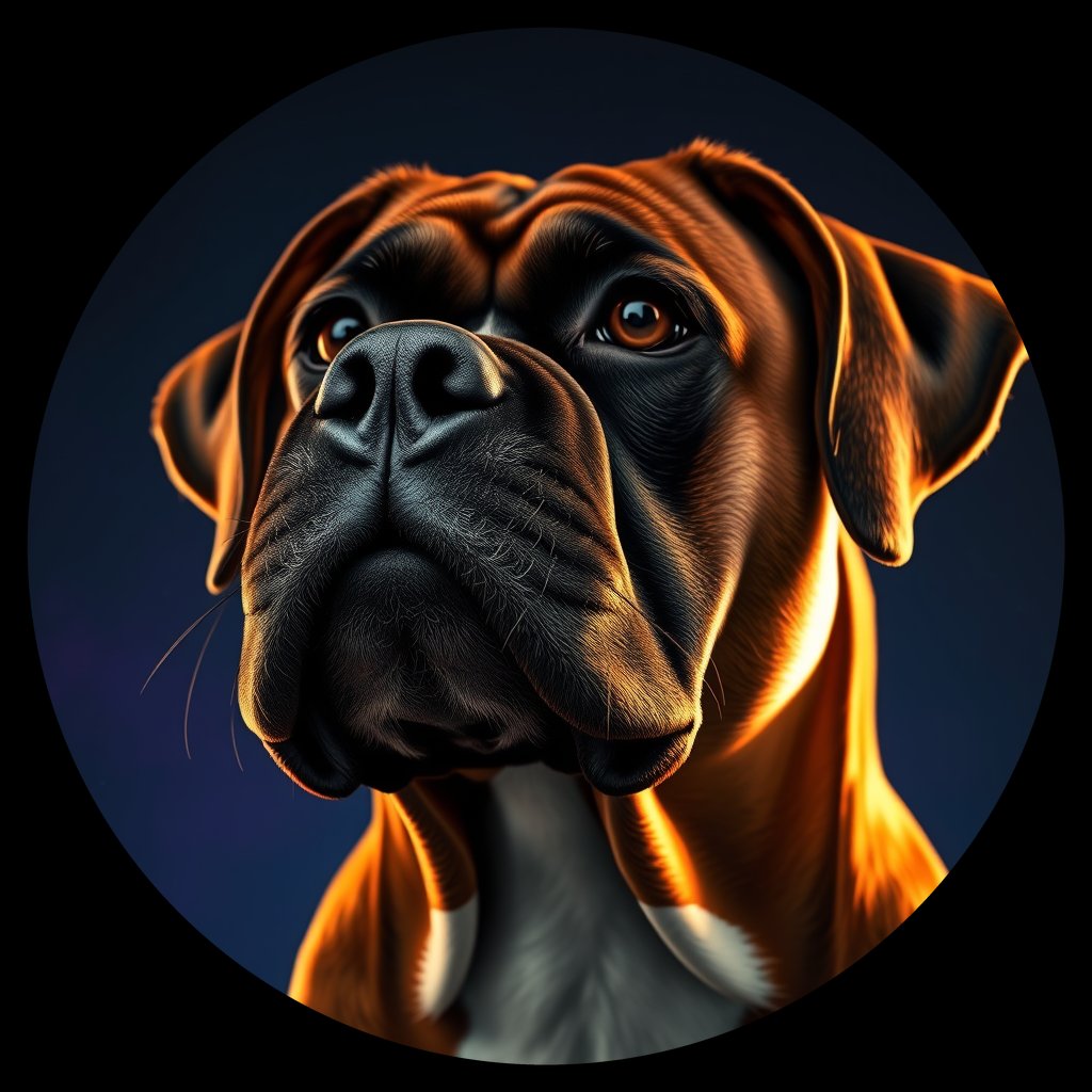 Cosmic medallion portrait of G1-HUC7-FEMALE-N/A_G1-HUC7-FEMALE-N/A, a Boxer