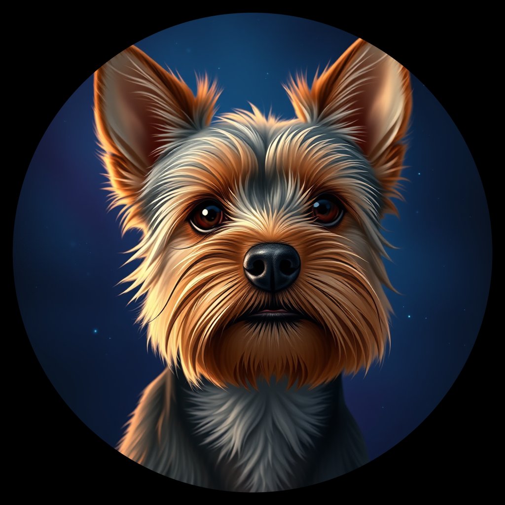 Cosmic medallion portrait of G10-Buddy-Bennet-YT_G10-Buddy-Bennet-YT, a Yorkshire Terrier