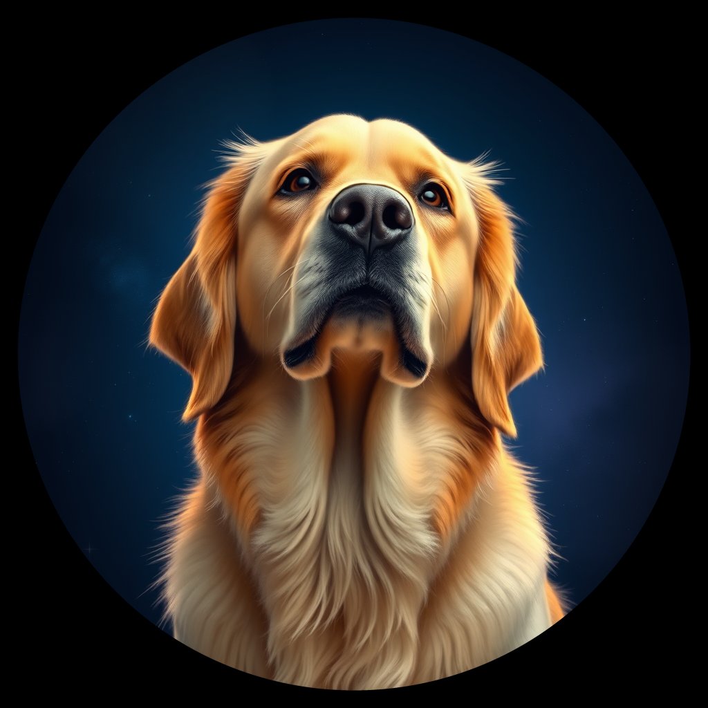 Cosmic medallion portrait of GOLD_GOLD_07286, a Golden Retriever