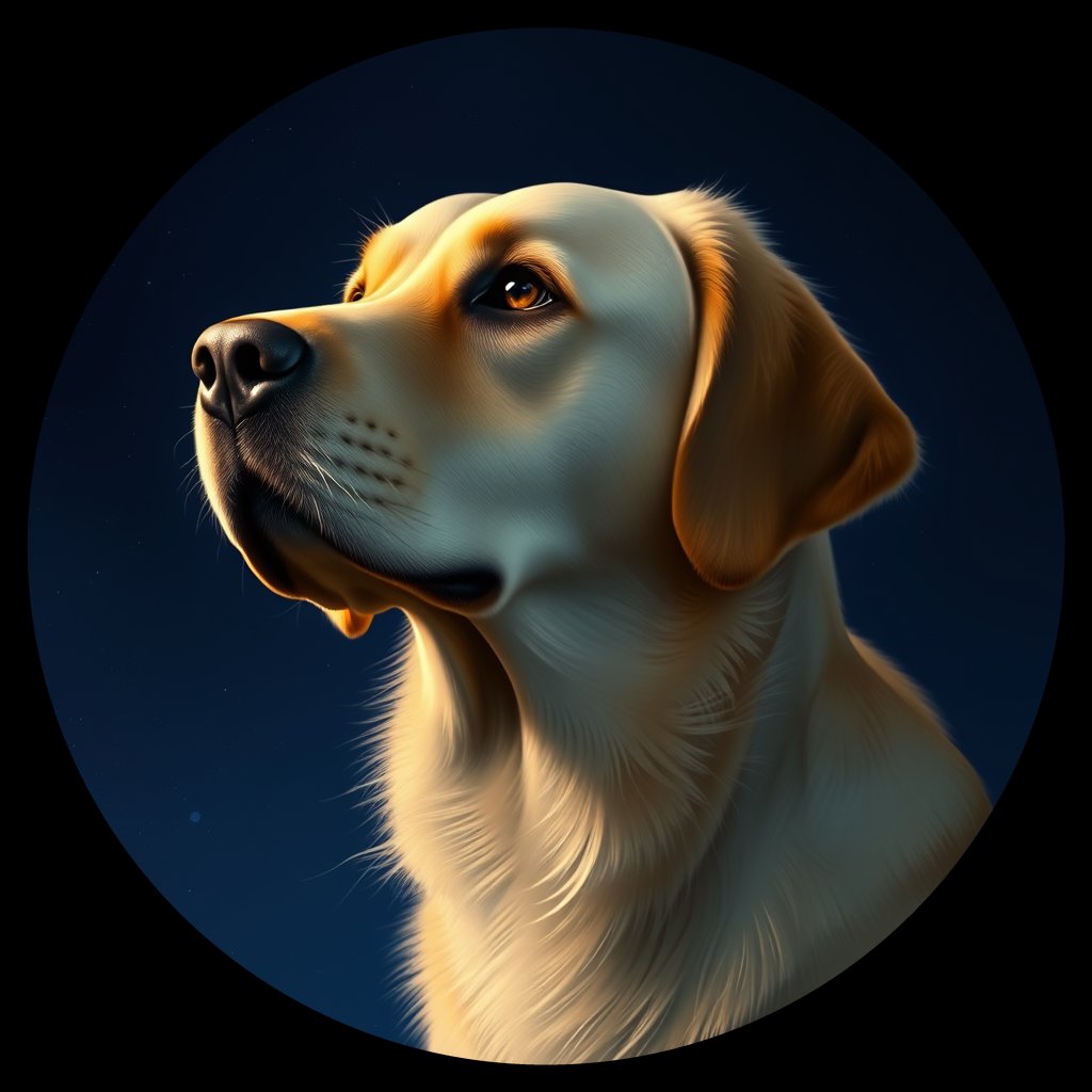 Cosmic medallion portrait of GOLD_GOLD_26997, a Golden Retriever