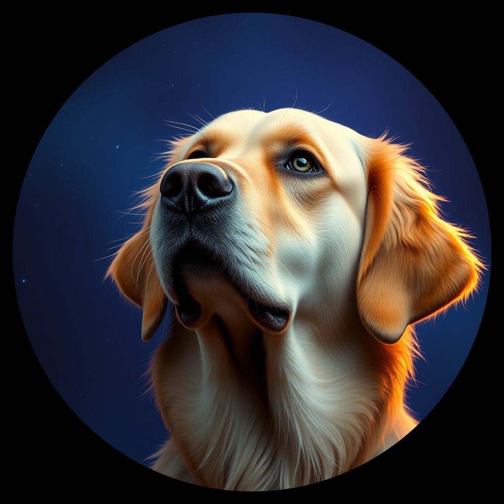 Cosmic medallion portrait of GOLD_GOLD_27014, a Golden Retriever