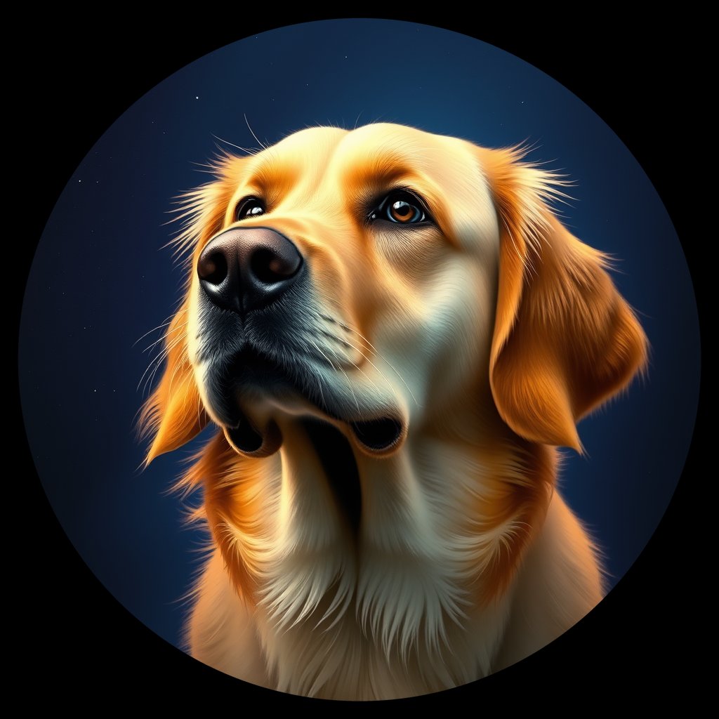 Cosmic medallion portrait of GOLD_GRe_0GT212, a Golden Retriever