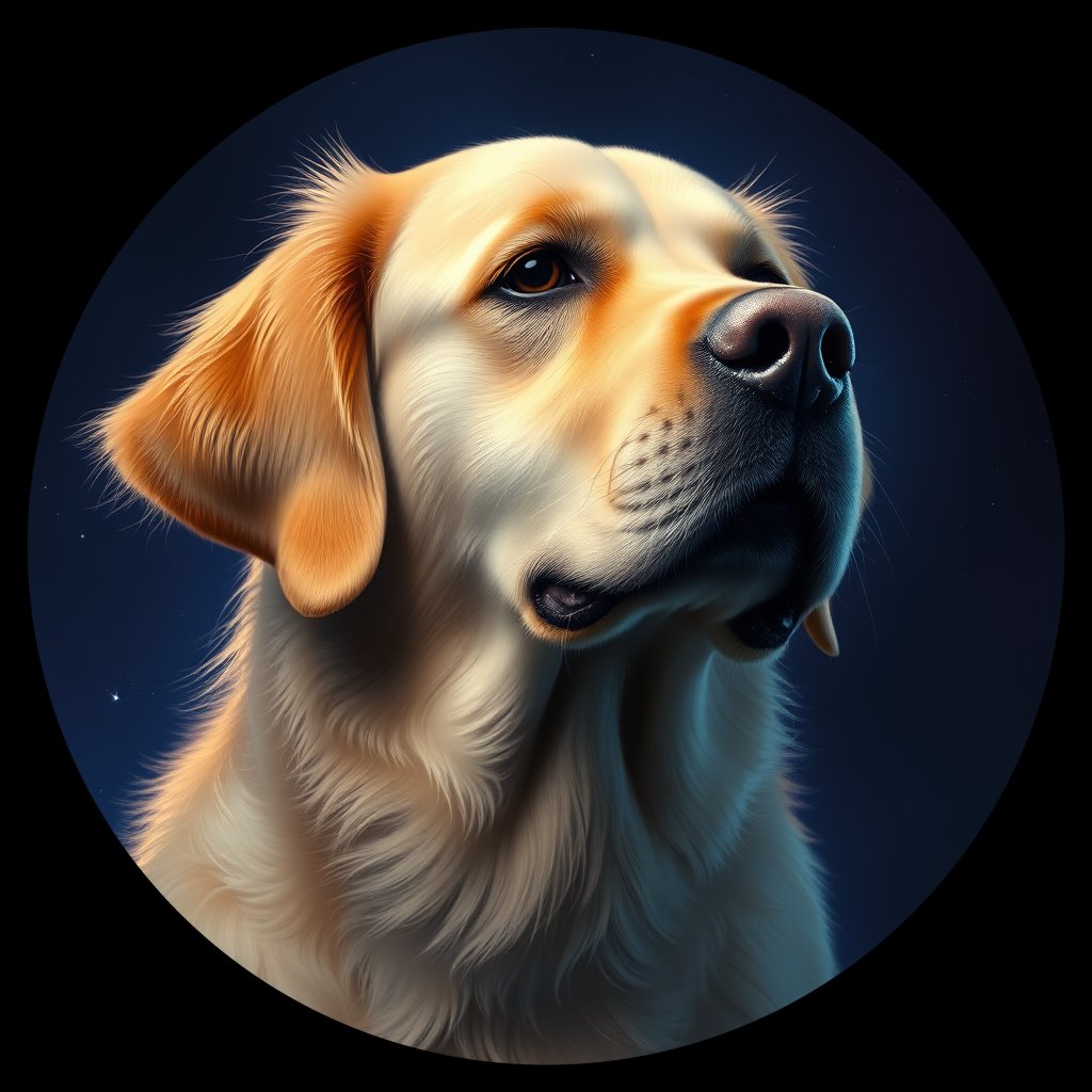 Cosmic medallion portrait of GOLD_GRe_0GT217, a Golden Retriever