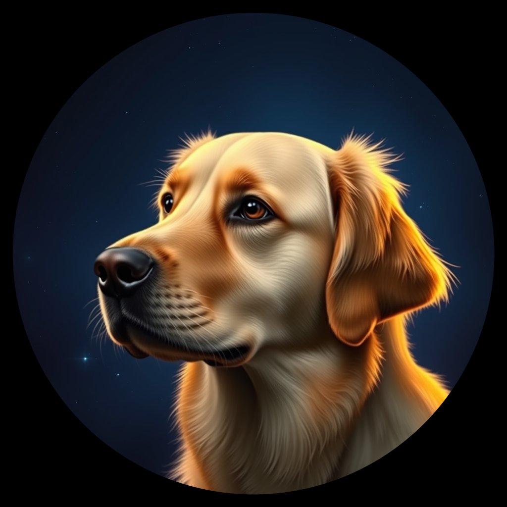 Cosmic medallion portrait of GOLD_GRe_0GT218, a Golden Retriever