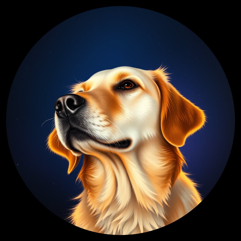 Cosmic medallion portrait of GOLD_GRe_0GT219, a Golden Retriever