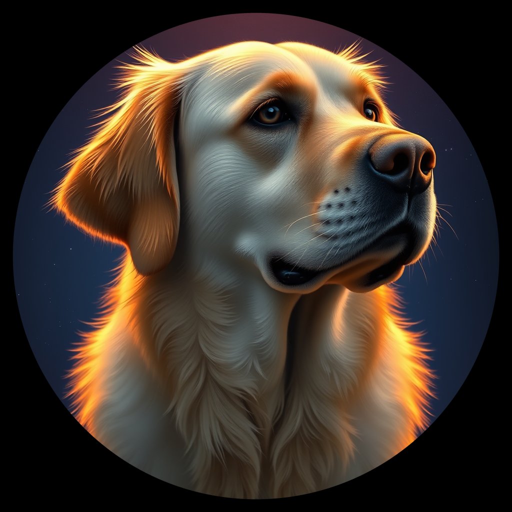 Cosmic medallion portrait of GOLD_GRe_0GT220, a Golden Retriever