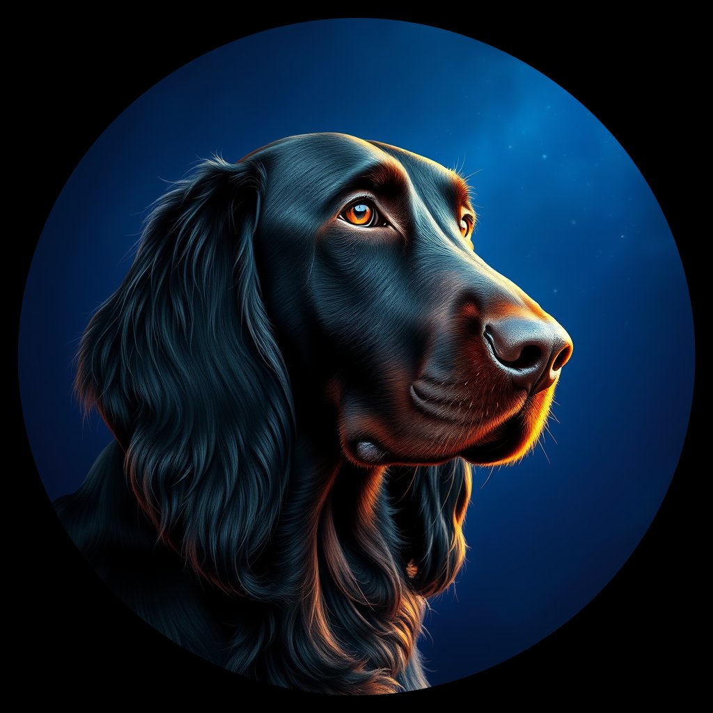 Cosmic medallion portrait of GORD_GSET_26995, a Gordon Setter