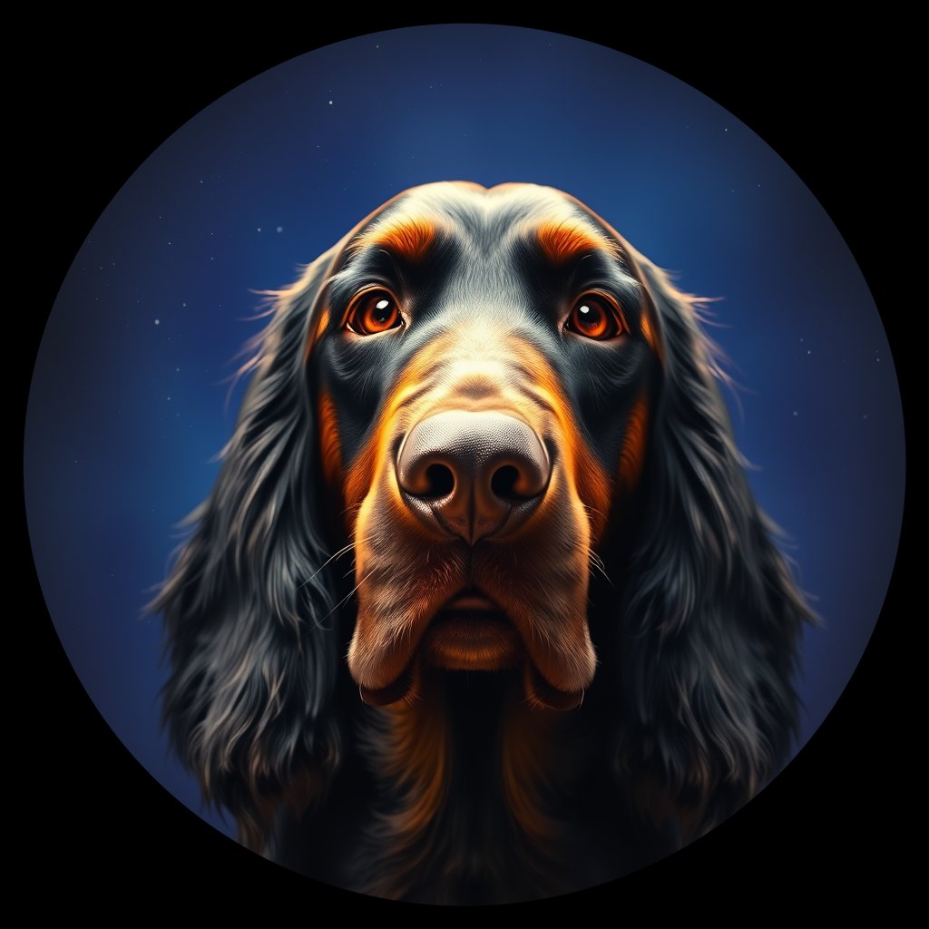 Cosmic medallion portrait of GORD_GoS_0LU619, a Gordon Setter
