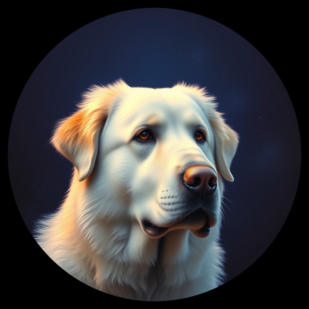 Cosmic medallion portrait of GPYR_GPYR_04168, a Great Pyrenees
