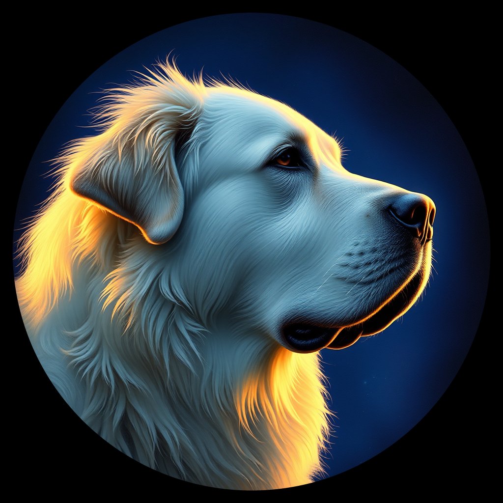 Cosmic medallion portrait of GPYR_GPYR_08830, a Great Pyrenees
