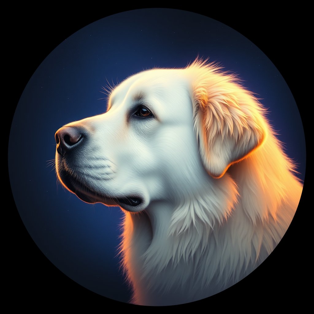 Cosmic medallion portrait of GPYR_GPYR_08836, a Great Pyrenees