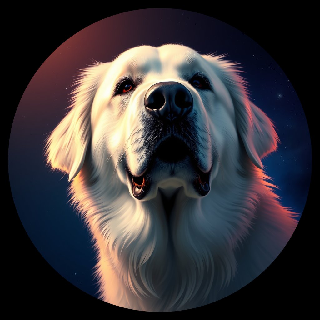 Cosmic medallion portrait of GPYR_GPYR_08840, a Great Pyrenees