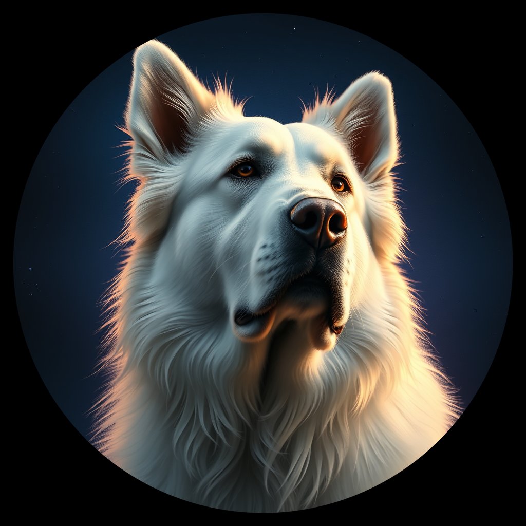 Cosmic medallion portrait of GPYR_GPYR_12349, a Great Pyrenees