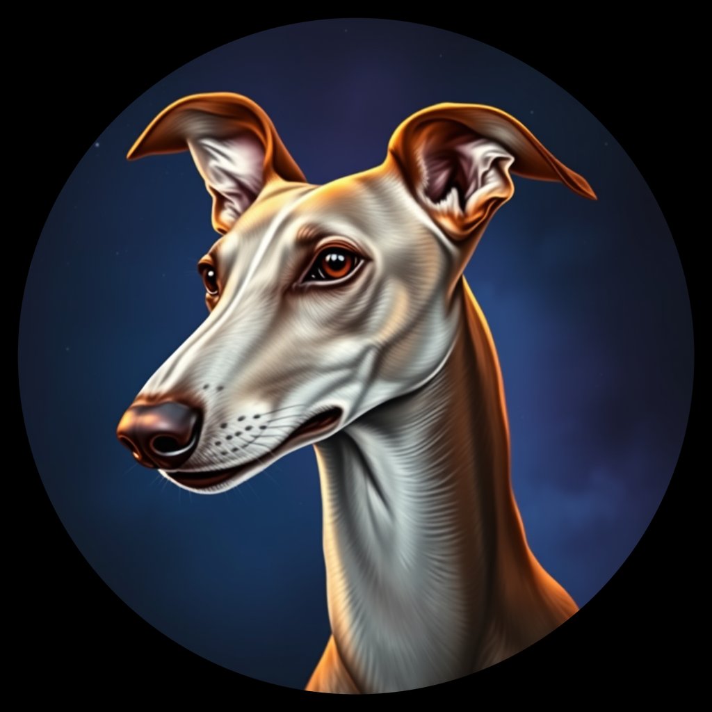 Cosmic medallion portrait of GREE_GSl_0GT226, a Greyhound