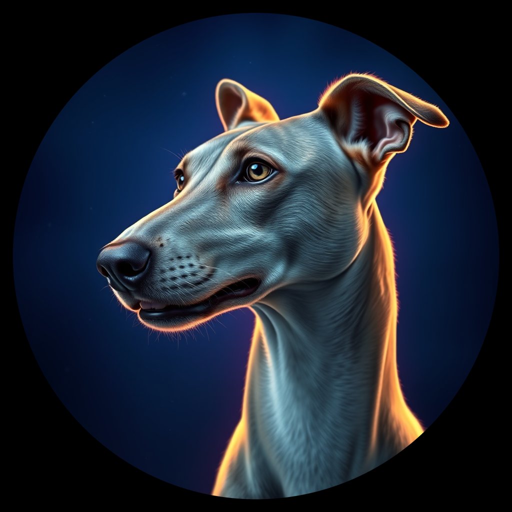 Cosmic medallion portrait of GREE_GSl_0GT229, a Greyhound