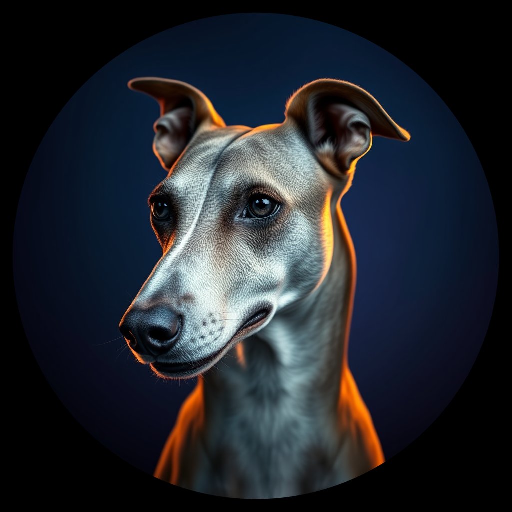 Cosmic medallion portrait of GREE_GSl_0GT231, a Greyhound