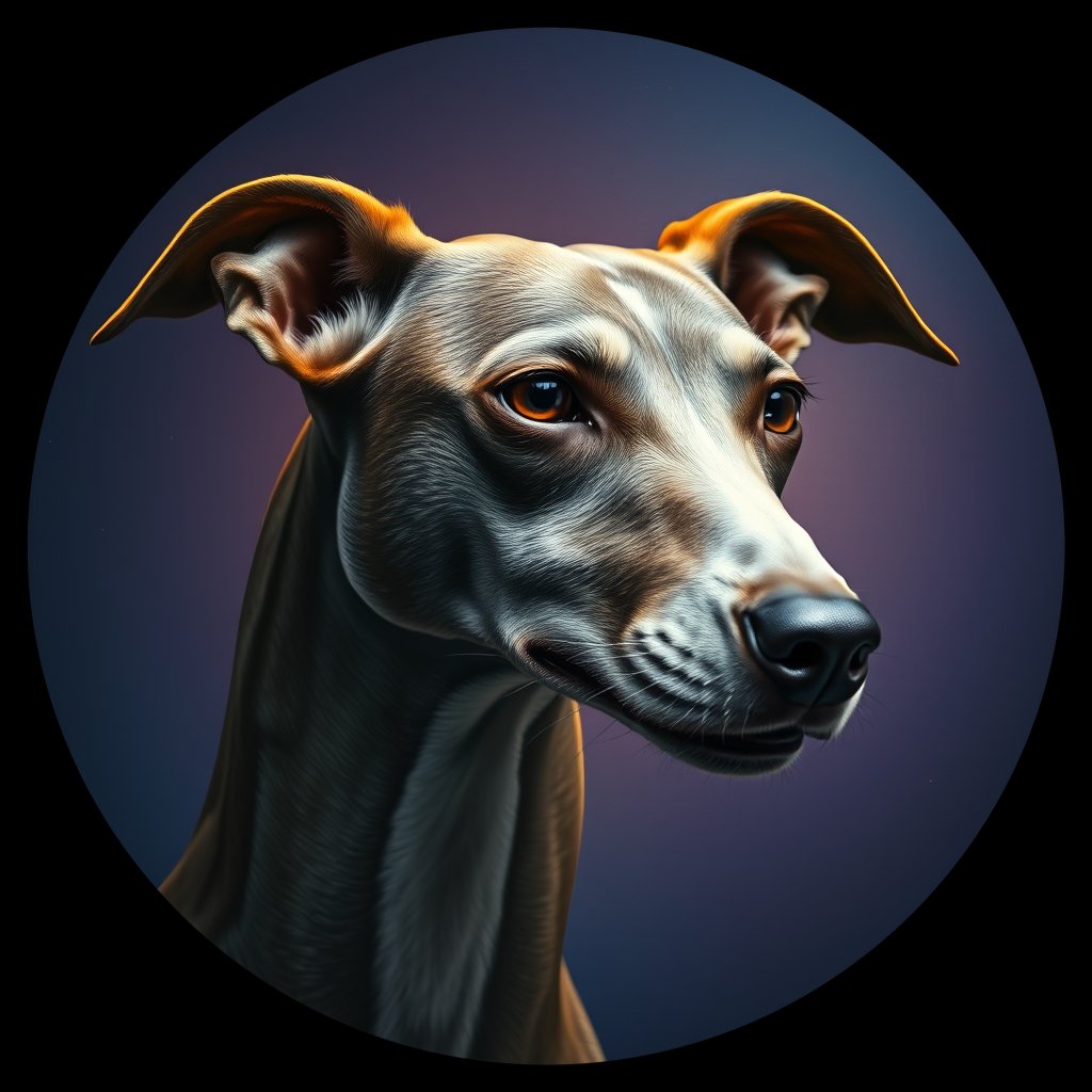 Cosmic medallion portrait of GREE_GSl_0GT232, a Greyhound