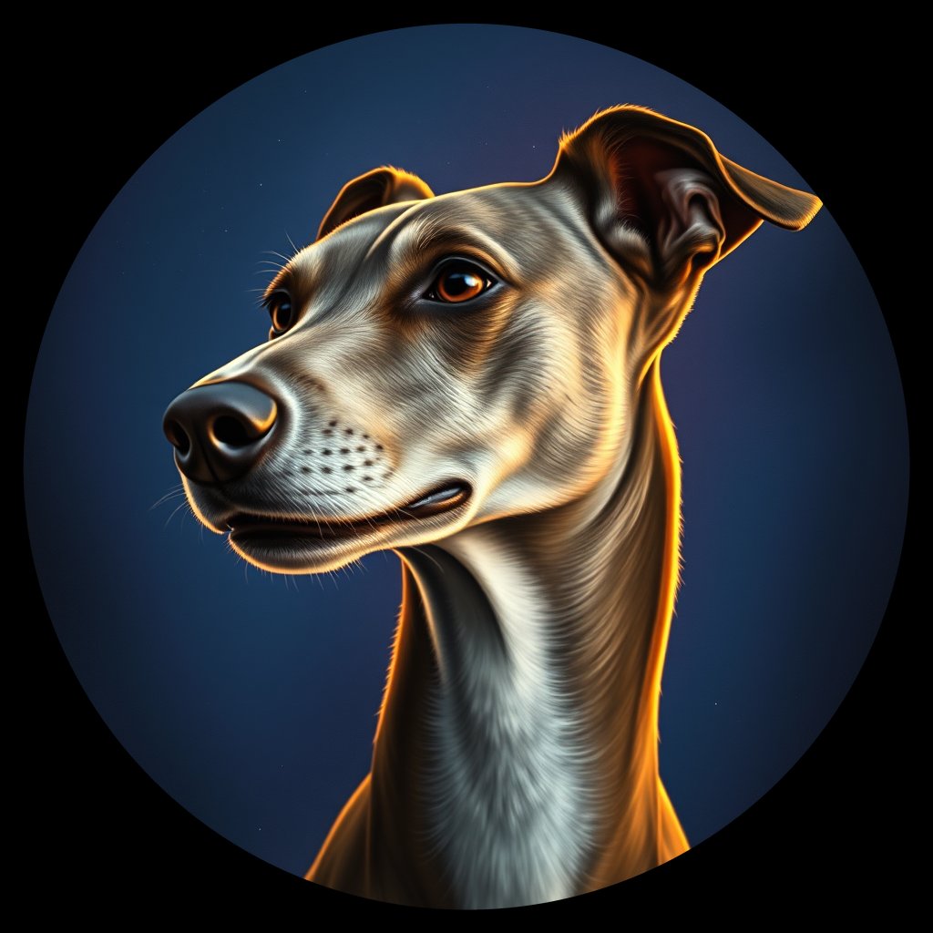 Cosmic medallion portrait of GREY_GREY_14237, a Greyhound