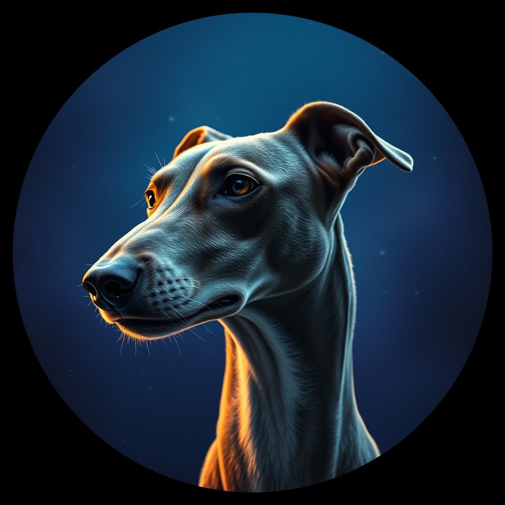 Cosmic medallion portrait of GREY_GREY_14239, a Greyhound
