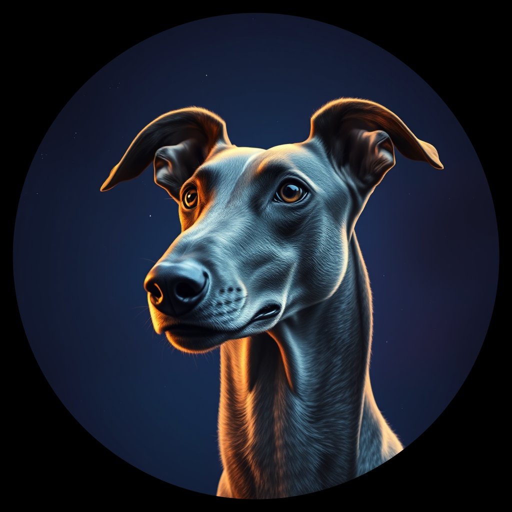 Cosmic medallion portrait of GREY_Gry_0GT244, a Greyhound