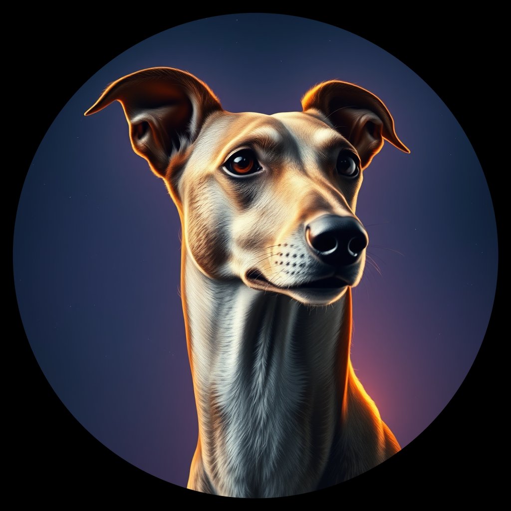 Cosmic medallion portrait of GREY_Gry_0GT245, a Greyhound