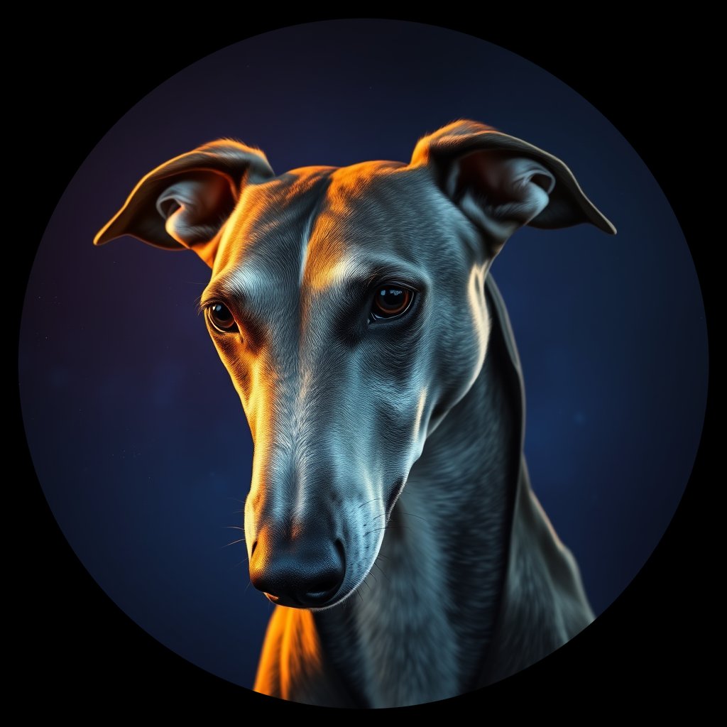 Cosmic medallion portrait of GREY_Gry_0GT247, a Greyhound