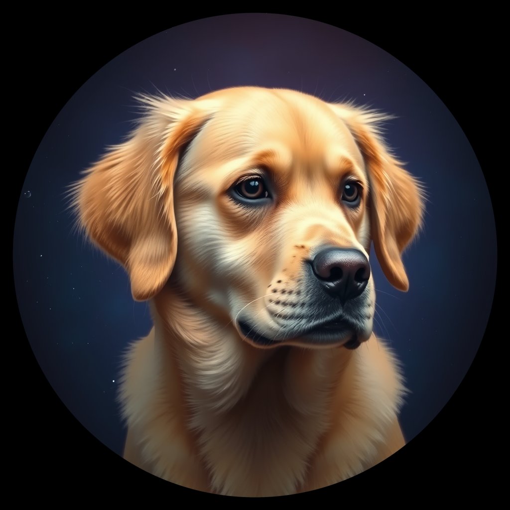 Cosmic medallion portrait of GRLS_grls00NB23WW, a Golden Retriever