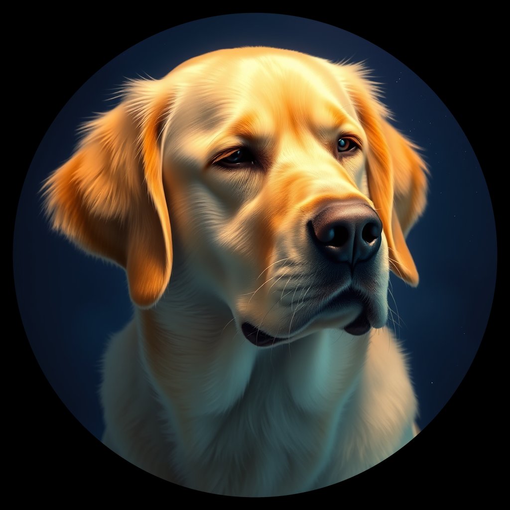 Cosmic medallion portrait of GRLS_grls01C2L8RR, a Golden Retriever
