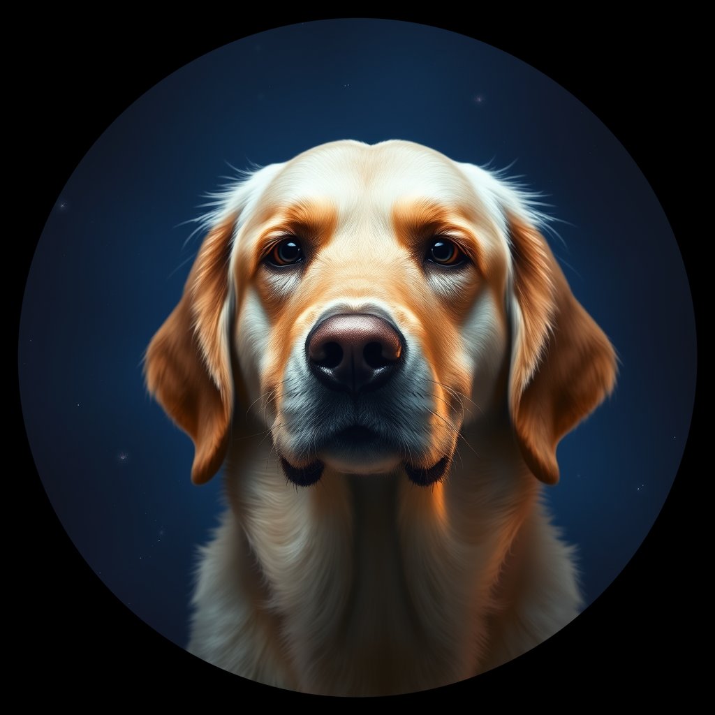 Cosmic medallion portrait of GRLS_grls01LNL888, a Golden Retriever
