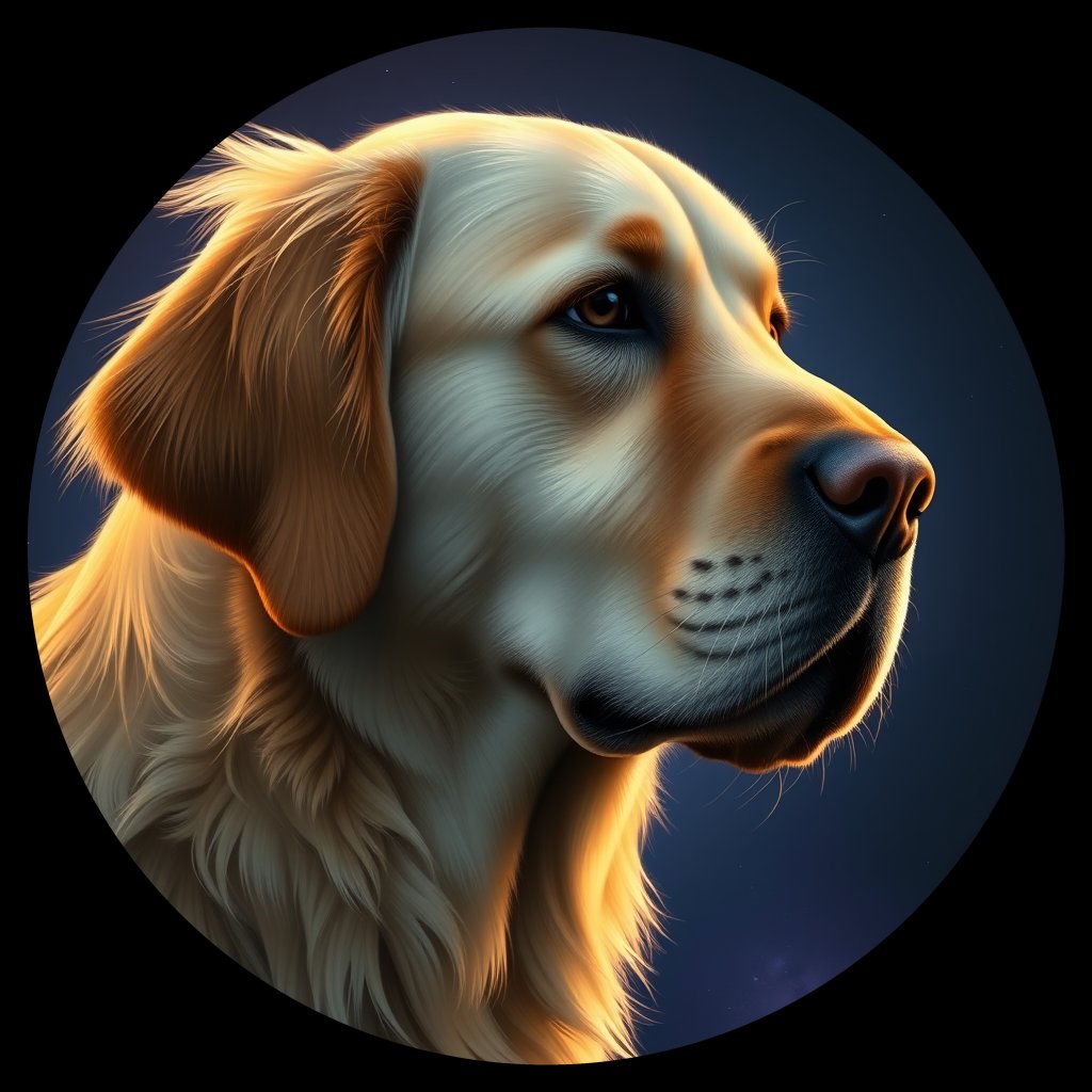 Cosmic medallion portrait of GRLS_grls01RDAKNN, a Golden Retriever